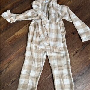 Cozy Kids Plaid Pajama Set - Tan and White
